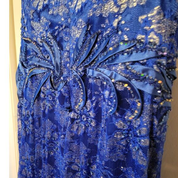 Fiesta Fashions, XL | Sleeveless Bodycon Beaded Blue Prom Cocktail Wiggle Dress. - Picture 5 of 8